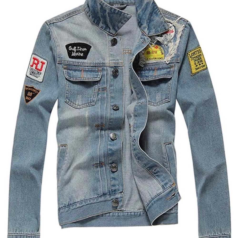 Lightweight denim jacket with patches